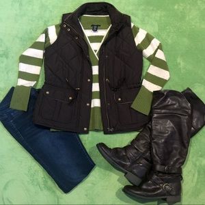 **2 for $7** Green and Cream Wide Striped Sweater